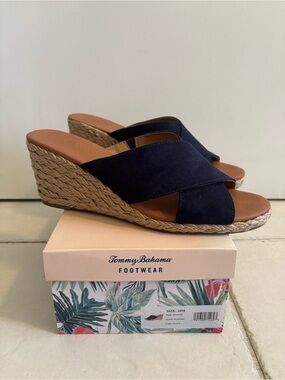 Tommy Bahama Navy Suede Wedge Sandals